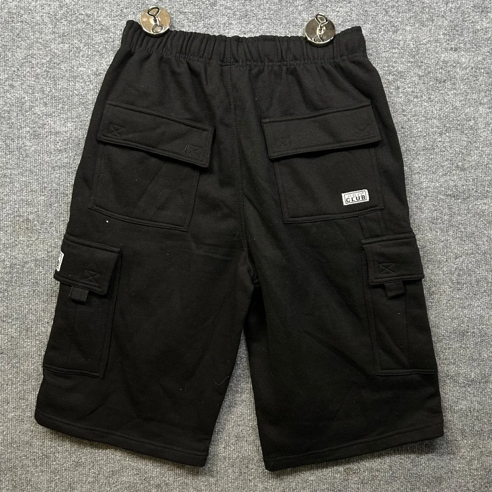 Pro Club Cargo Sweat Shorts Men's Black Fleece Elastic Waist Streetwear - Large
